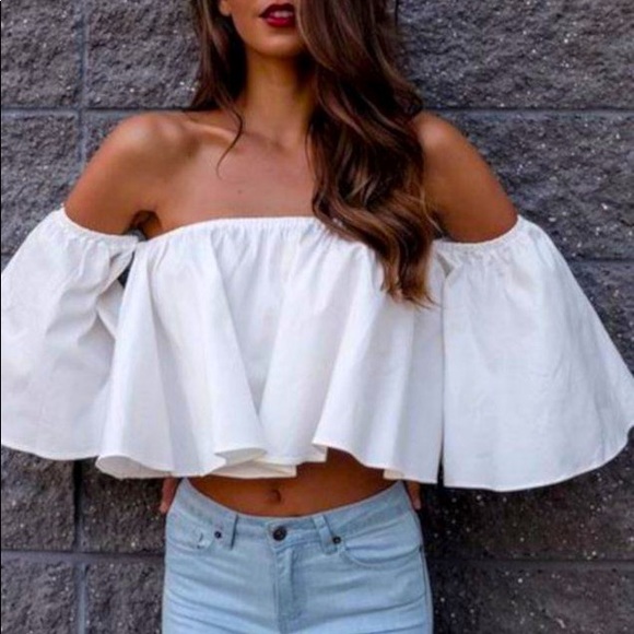 Various Tops - Womens White Chiffon Off The Shoulder Peasant Top Sz XS